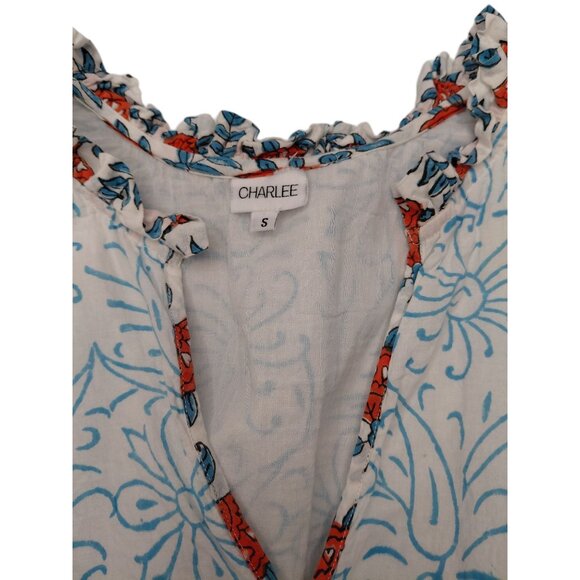 Charlee Women's Bohemian Floral Dress With Lace Trim & Tassel Tie S - Picture 3 of 5